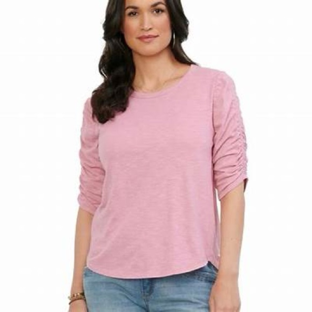 Wit&Wisdom Heather Navy Women'sTop with Ruched Sleeves NWT
